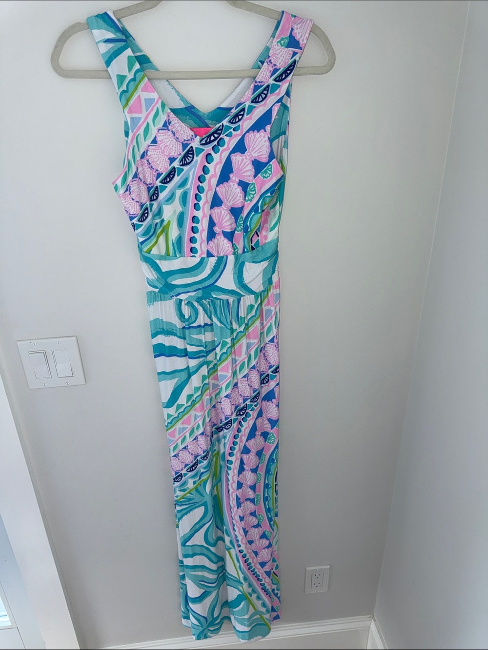Lilly Pulitzer Turquoise, Pink & Green Print Maxi Dress
